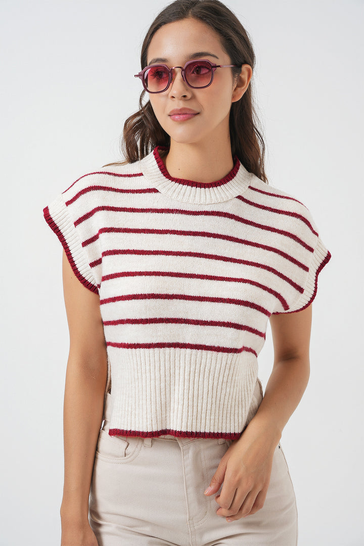 Bigdart Gilet en tricot à rayures pour femme 15926 - Bordeaux