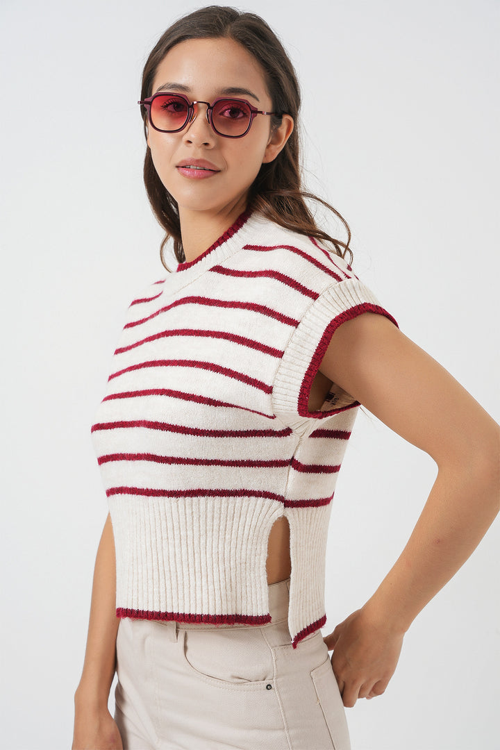 Bigdart Gilet en tricot à rayures pour femme 15926 - Bordeaux