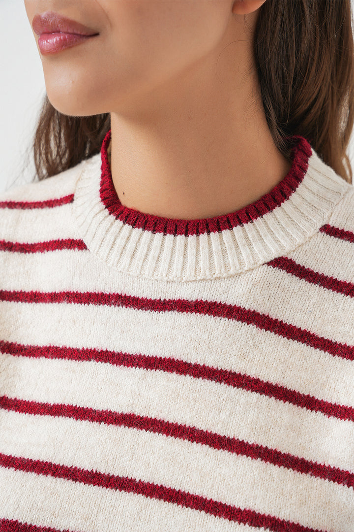 Bigdart Gilet en tricot à rayures pour femme 15926 - Bordeaux