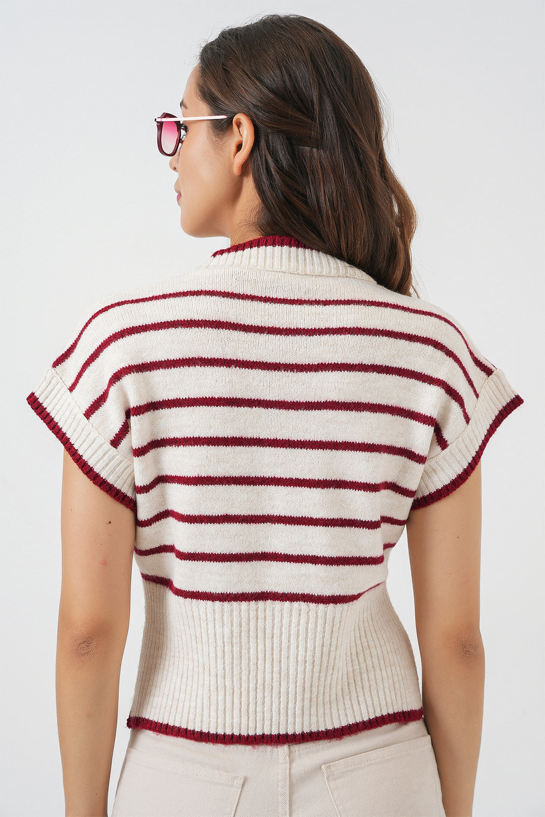Bigdart Gilet en tricot à rayures pour femme 15926 - Bordeaux
