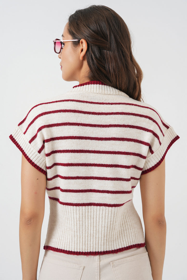 Bigdart Gilet en tricot à rayures pour femme 15926 - Bordeaux
