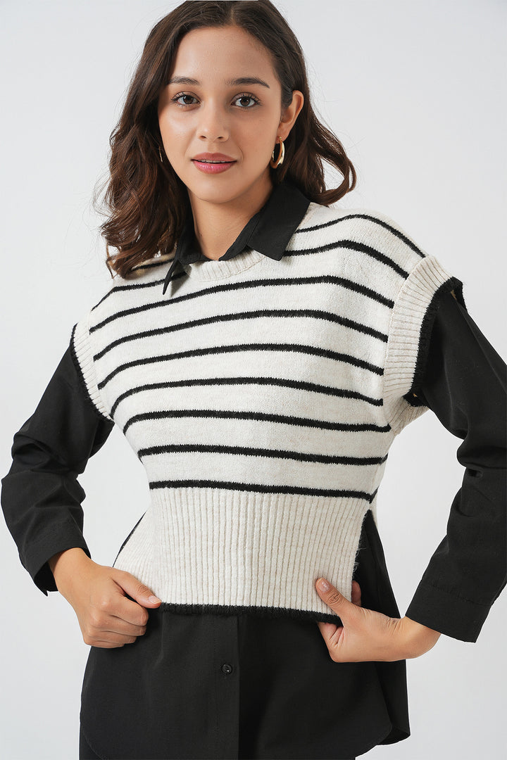 Bigdart Gilet en tricot à rayures pour femme 15926 - Écru