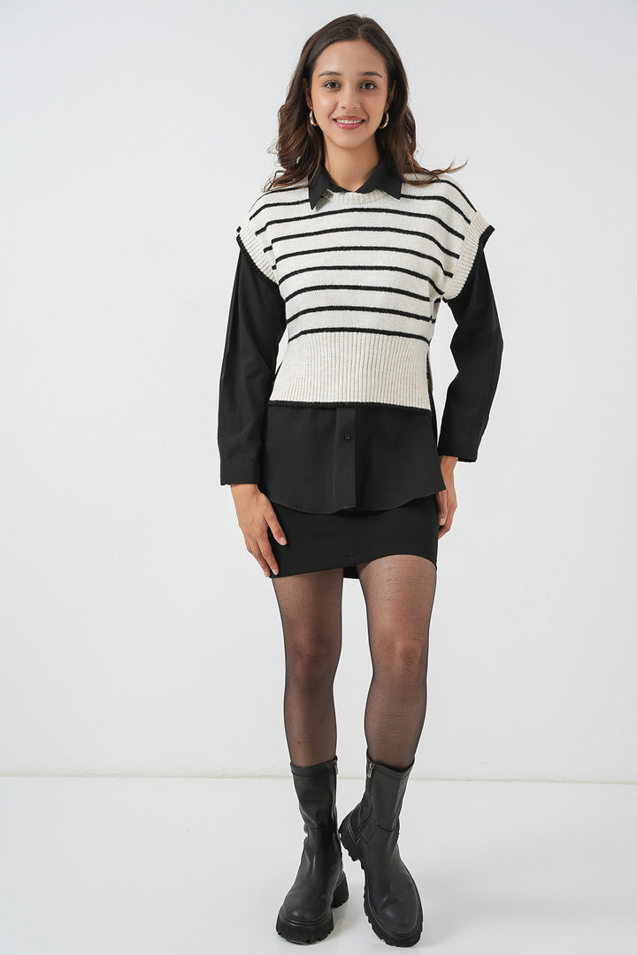 Bigdart Gilet en tricot à rayures pour femme 15926 - Écru