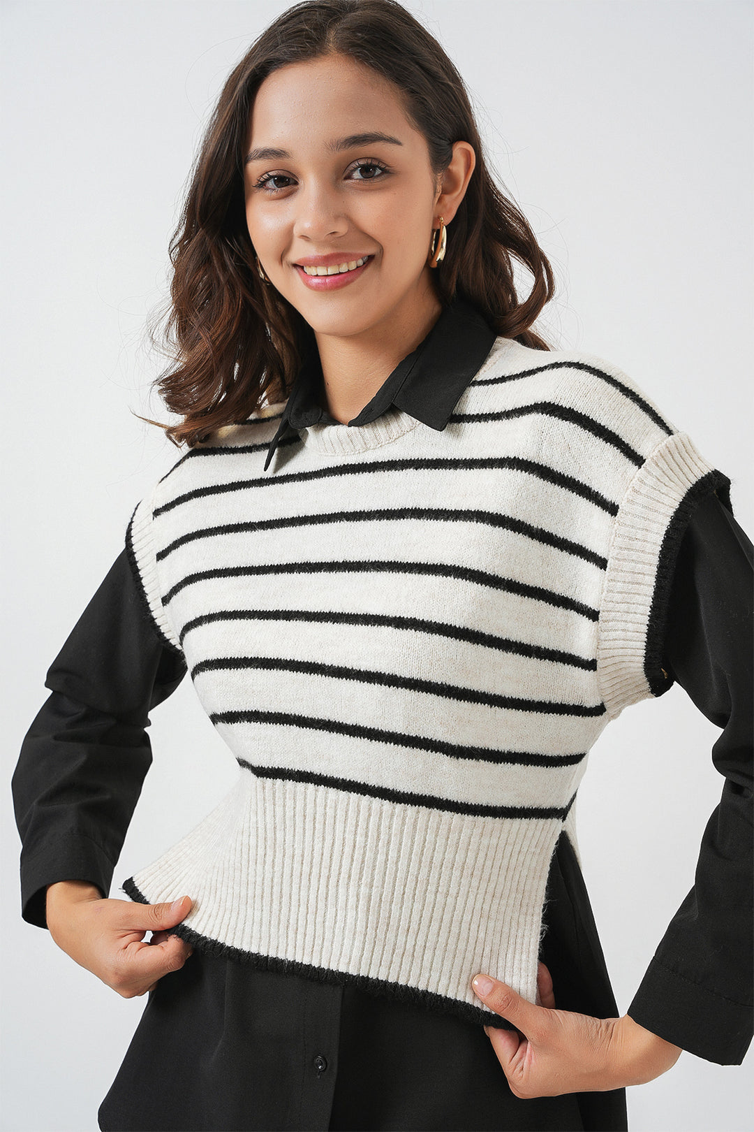 Bigdart Gilet en tricot à rayures pour femme 15926 - Écru