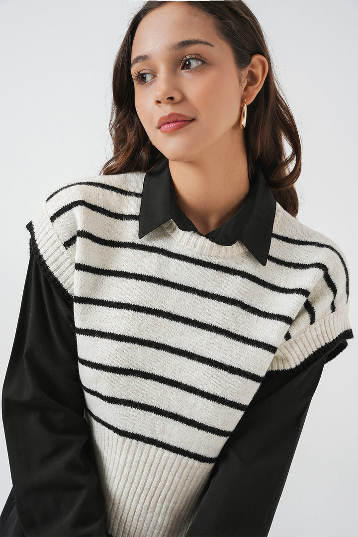 Bigdart Gilet en tricot à rayures pour femme 15926 - Écru