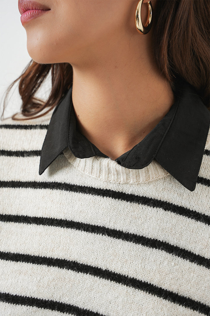 Bigdart Gilet en tricot à rayures pour femme 15926 - Écru