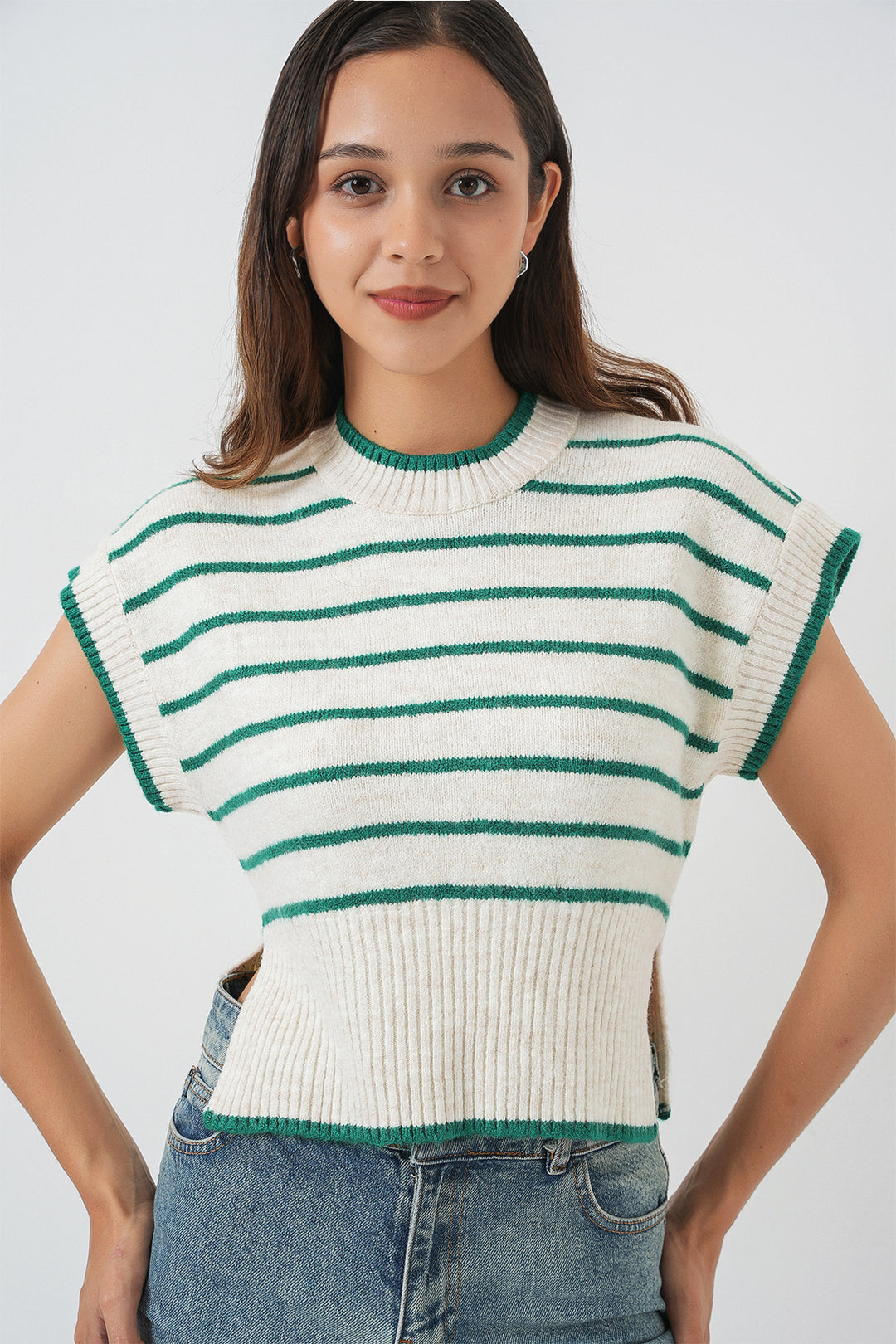 Bigdart Gilet en tricot à rayures pour femme 15926 - Vert émeraude