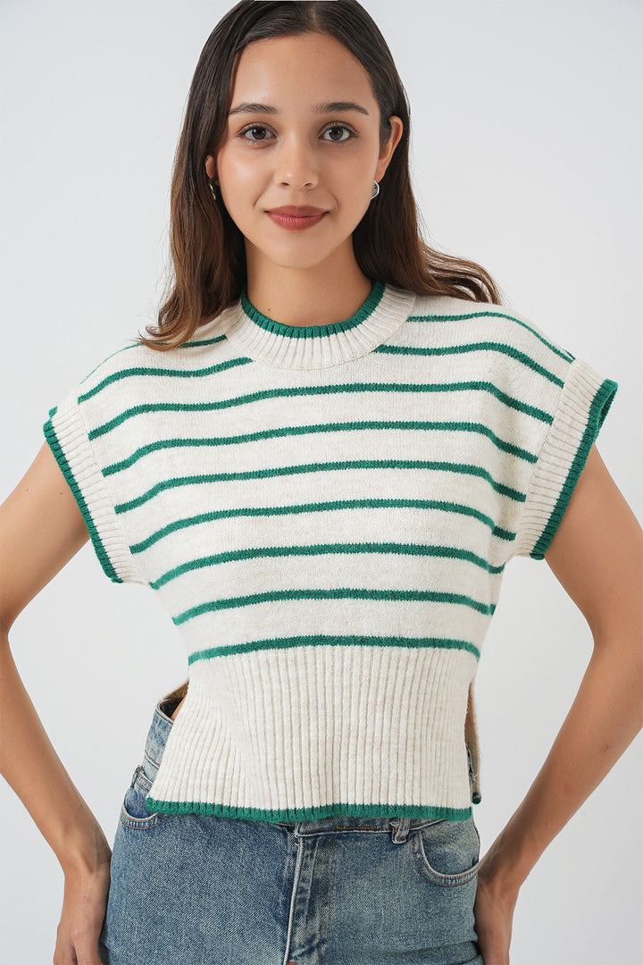 Bigdart Gilet en tricot à rayures pour femme 15926 - Vert émeraude