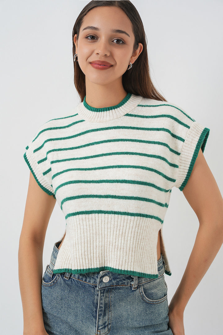 Bigdart Gilet en tricot à rayures pour femme 15926 - Vert émeraude