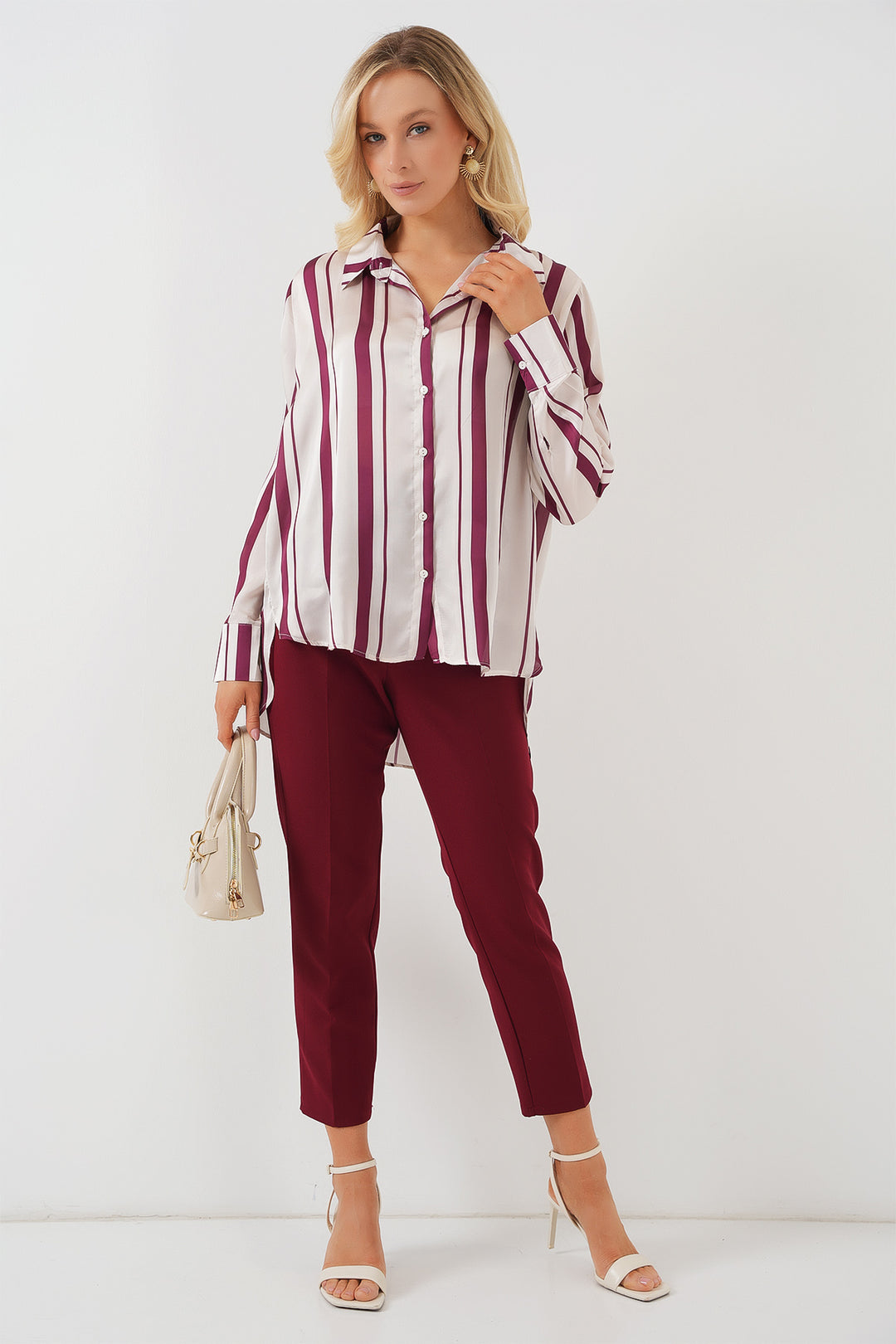 Bigdart Chemise en satin à manches longues rayée pour femme 20291 - Bordeaux