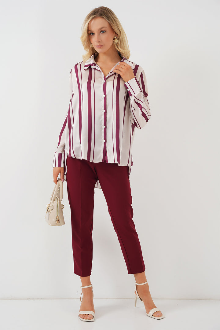 Bigdart Chemise en satin à manches longues rayée pour femme 20291 - Bordeaux