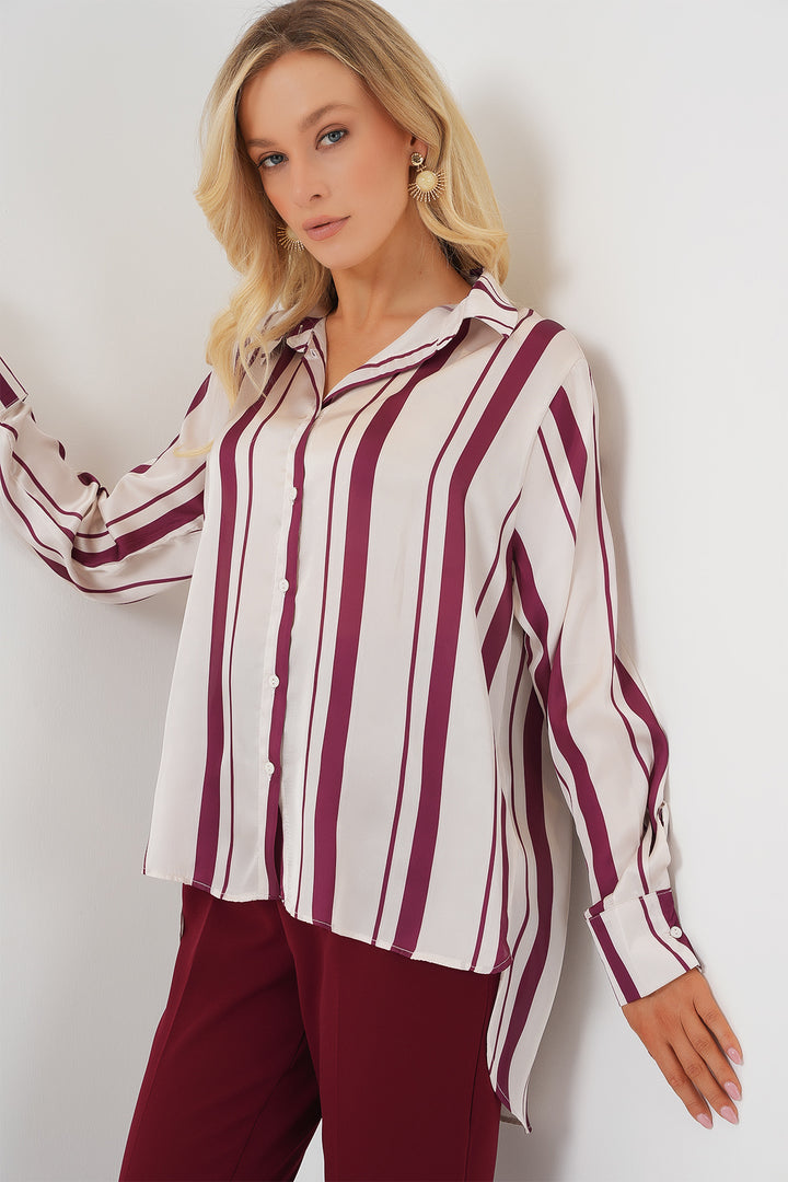Bigdart Chemise en satin à manches longues rayée pour femme 20291 - Bordeaux