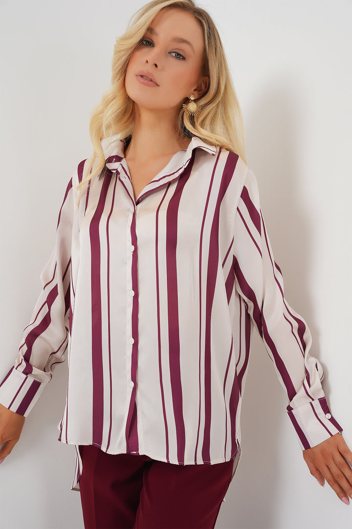 Bigdart Chemise en satin à manches longues rayée pour femme 20291 - Bordeaux