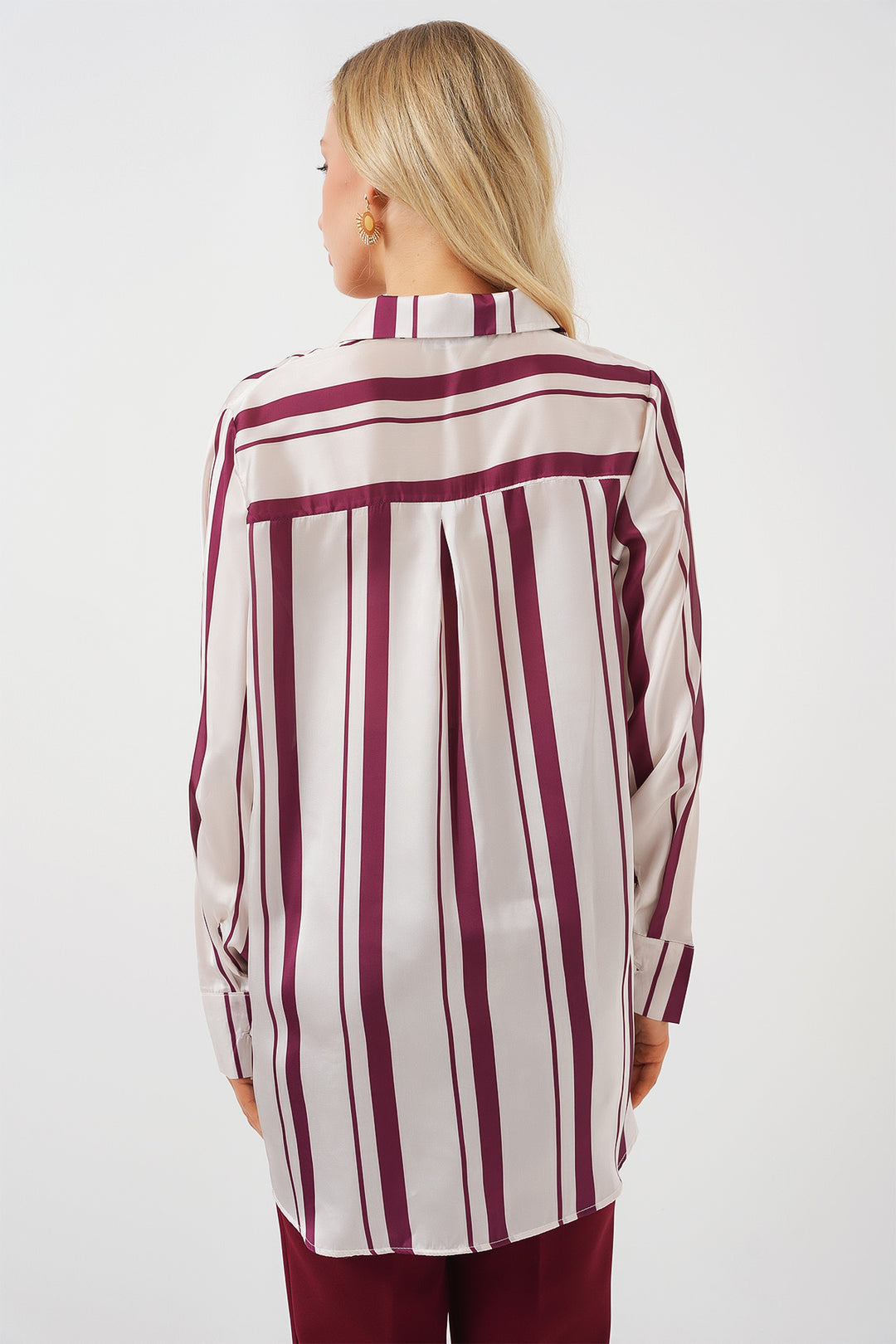 Bigdart Chemise en satin à manches longues rayée pour femme 20291 - Bordeaux