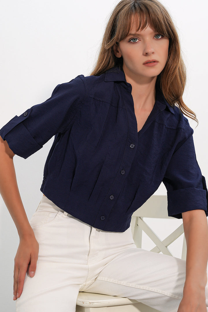 Bigdart Chemise courte oversize pour femme 20390 - Bleu marine