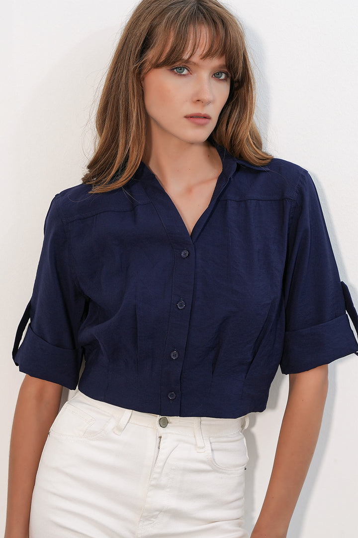 Bigdart Chemise courte oversize pour femme 20390 - Bleu marine