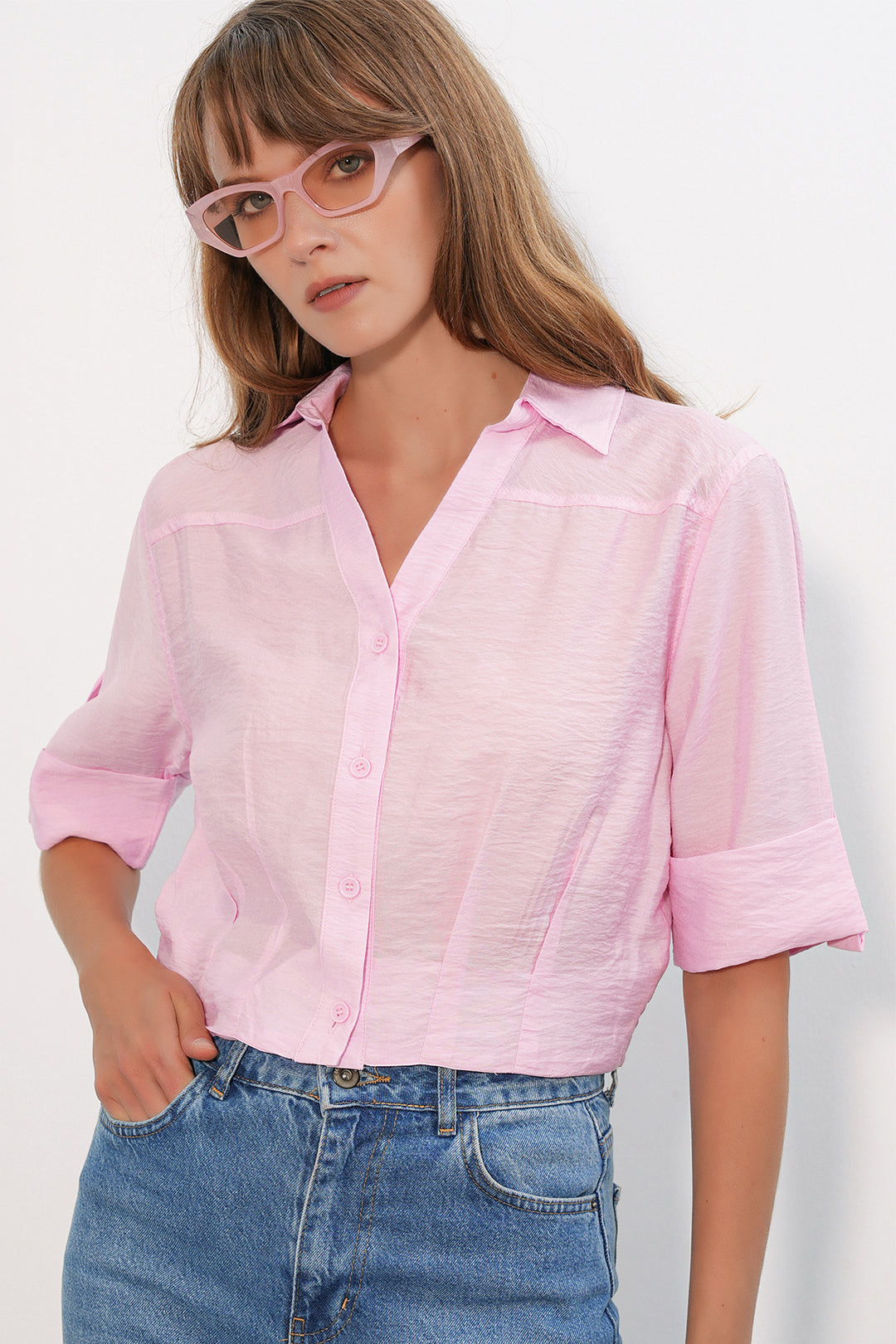 Bigdart Chemise courte oversize 20390 pour femme - Rose