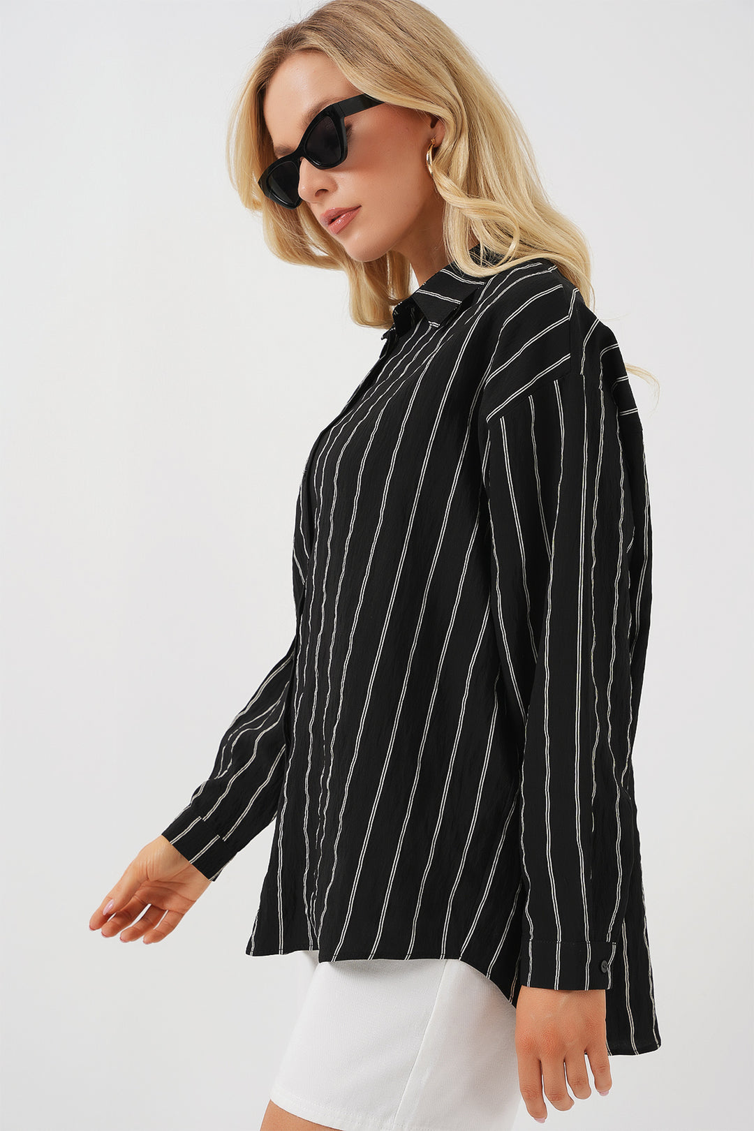 Bigdart Chemise oversize rayée pour femme 20293 - Noir