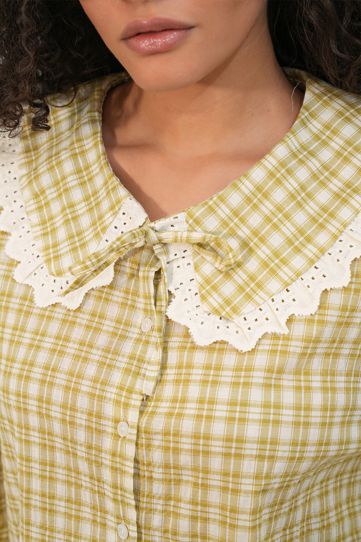 Bigdart Chemise à col en dentelle à carreaux pour femmes 20387 - Jaune