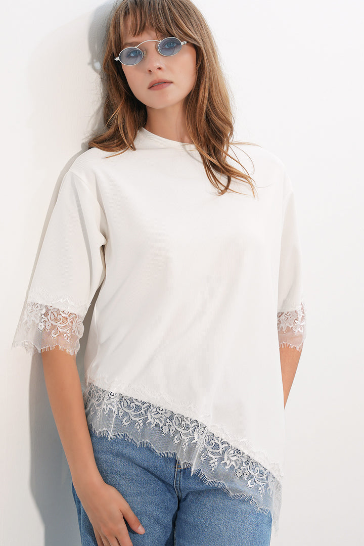 Bigdart Chemisier oversize détaillé en dentelle pour femme 40002 - Blanc