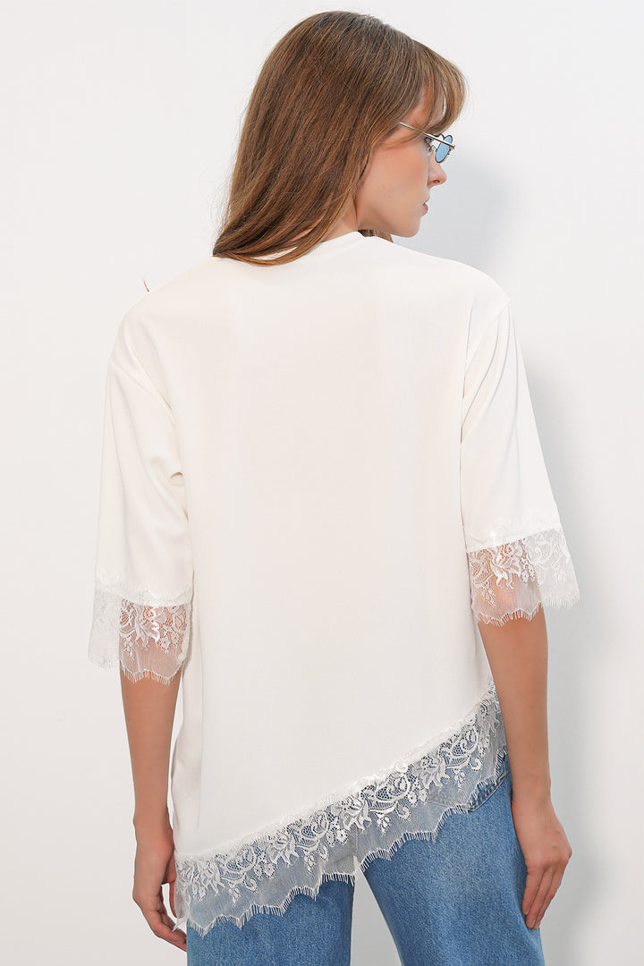 Bigdart Chemisier oversize détaillé en dentelle pour femme 40002 - Blanc