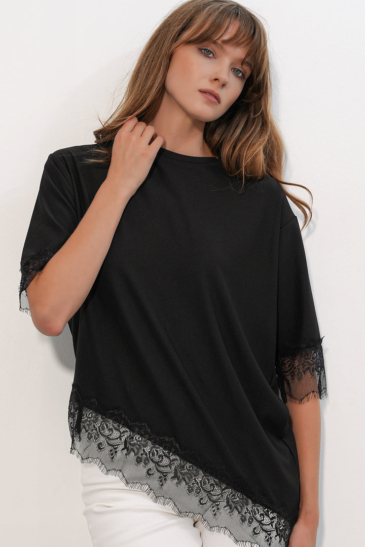 Bigdart Chemisier oversize détaillé en dentelle pour femme 40002 - Noir