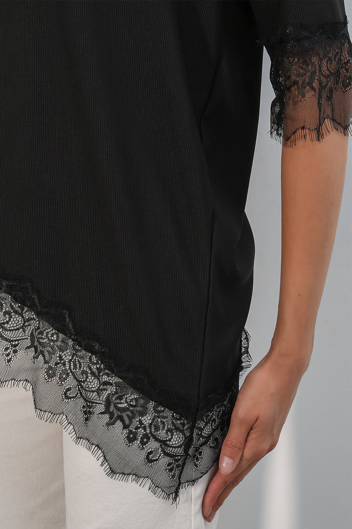 Bigdart Chemisier oversize détaillé en dentelle pour femme 40002 - Noir