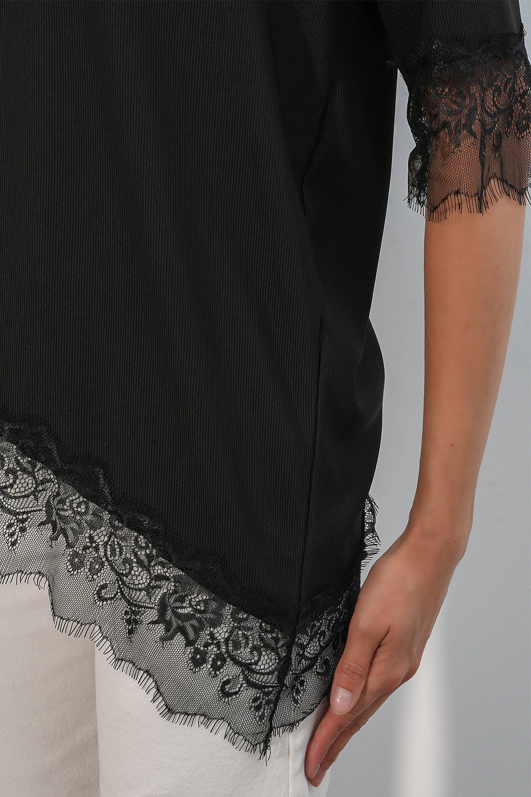 Bigdart Chemisier oversize détaillé en dentelle pour femme 40002 - Noir