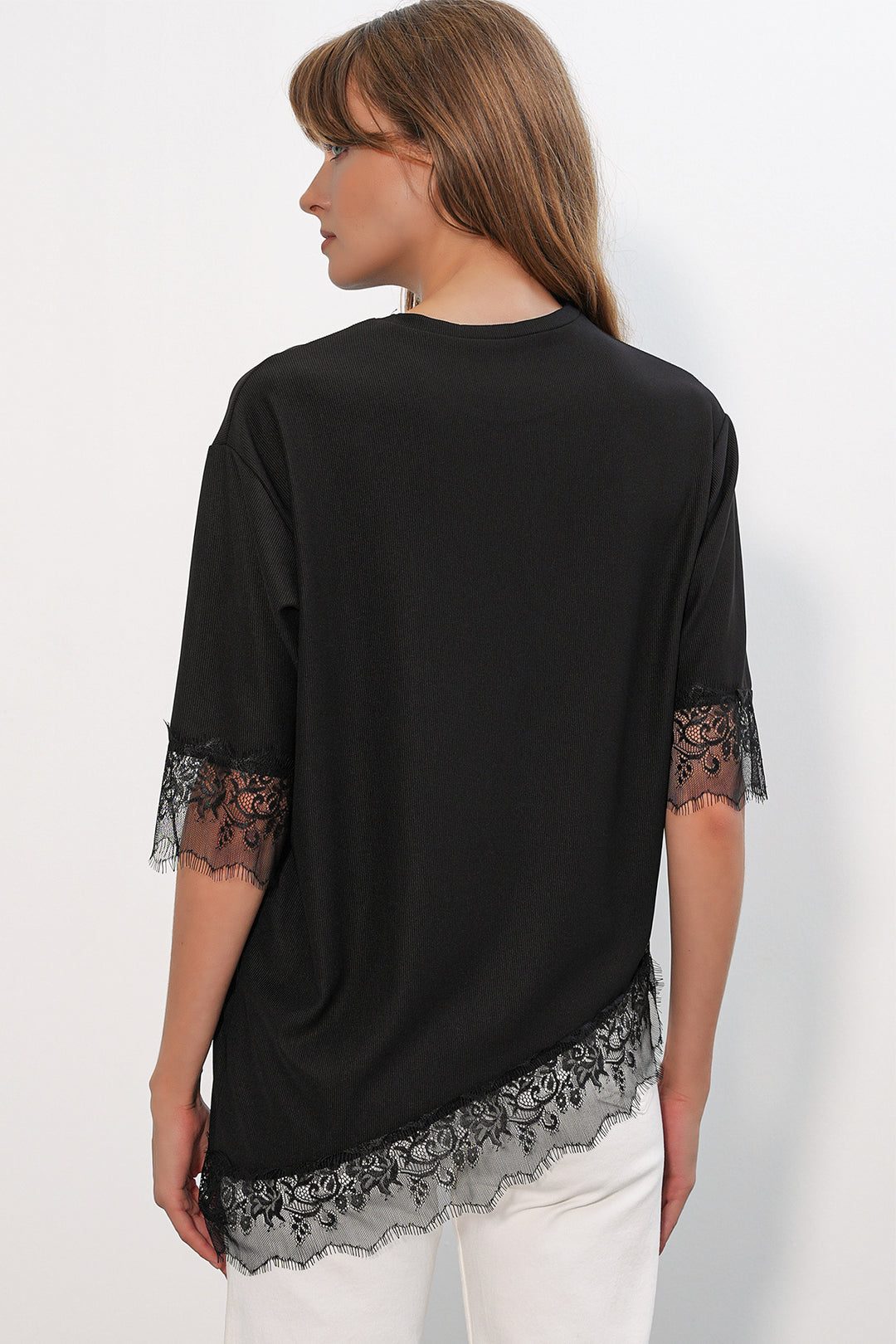 Bigdart Chemisier oversize détaillé en dentelle pour femme 40002 - Noir