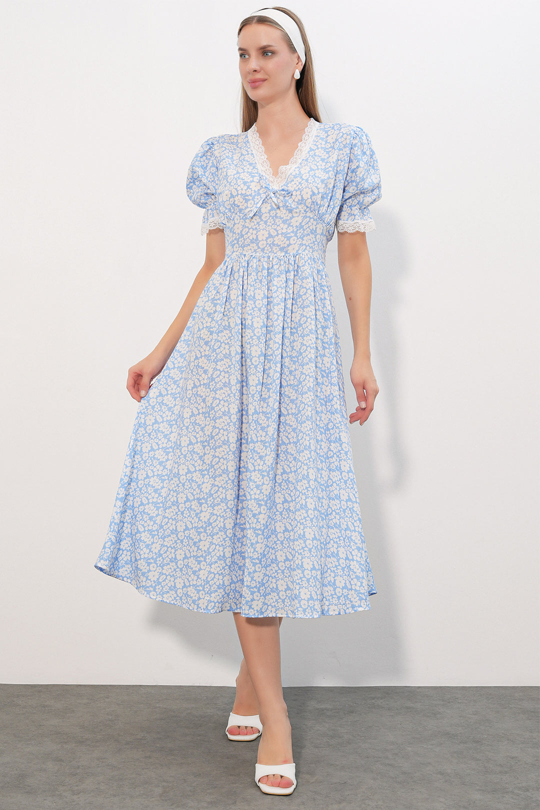 Bigdart Robe Femme à Col en Dentelle à Motifs 2626 - Bleu