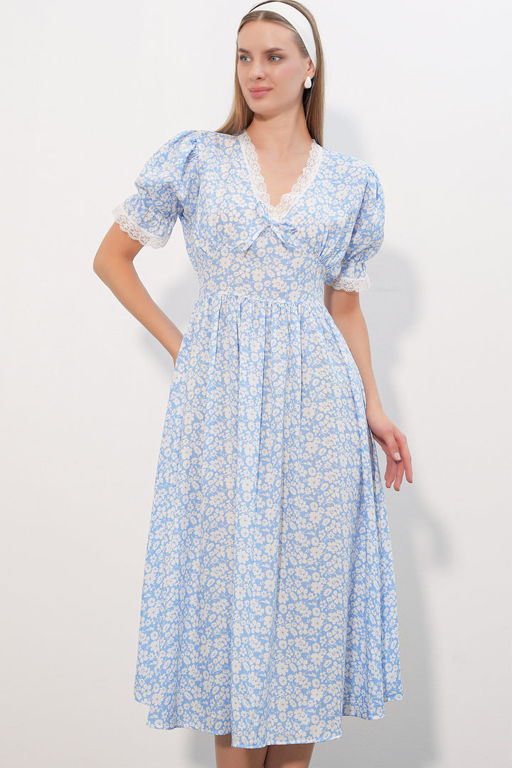 Bigdart Robe Femme à Col en Dentelle à Motifs 2626 - Bleu
