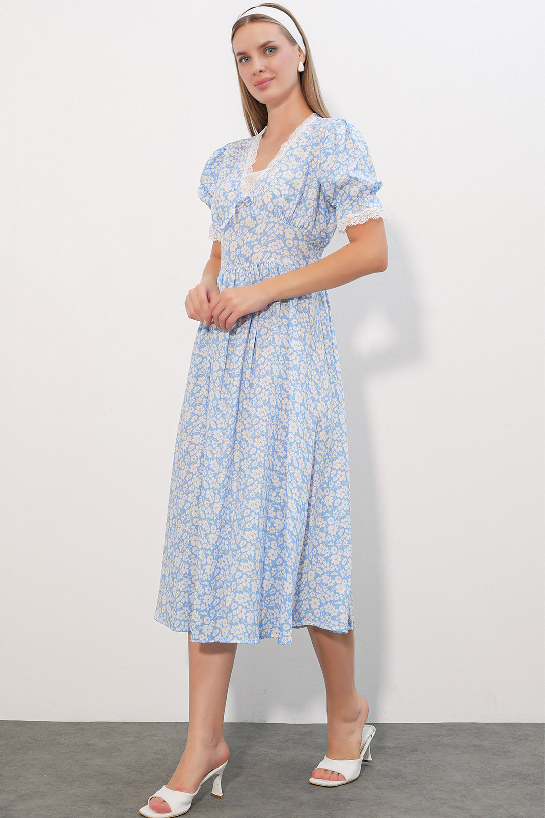 Bigdart Robe Femme à Col en Dentelle à Motifs 2626 - Bleu