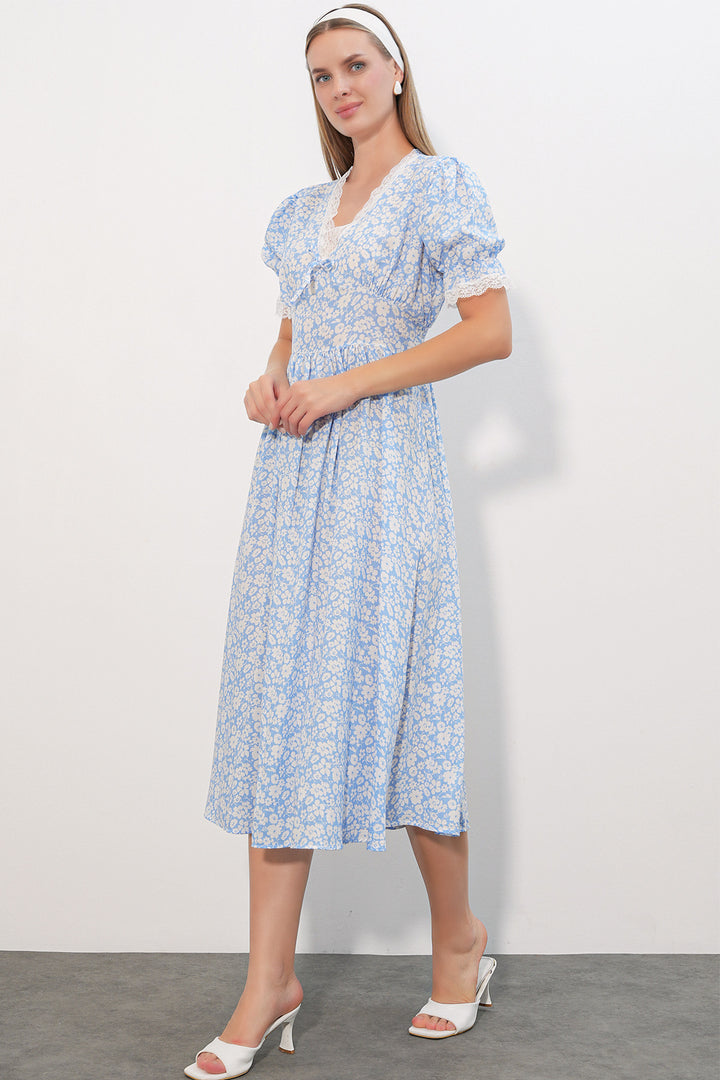 Bigdart Robe Femme à Col en Dentelle à Motifs 2626 - Bleu
