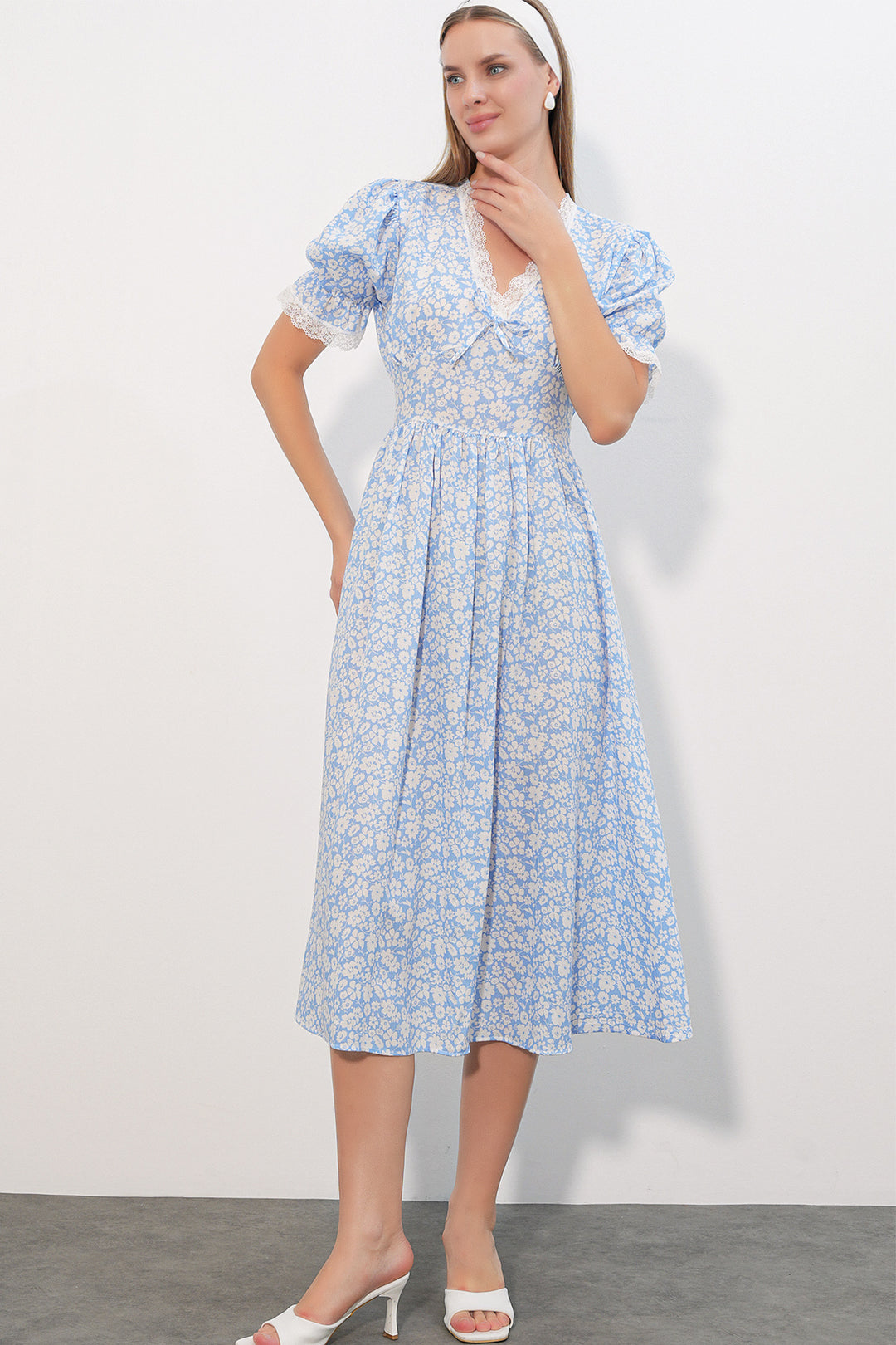 Bigdart Robe Femme à Col en Dentelle à Motifs 2626 - Bleu