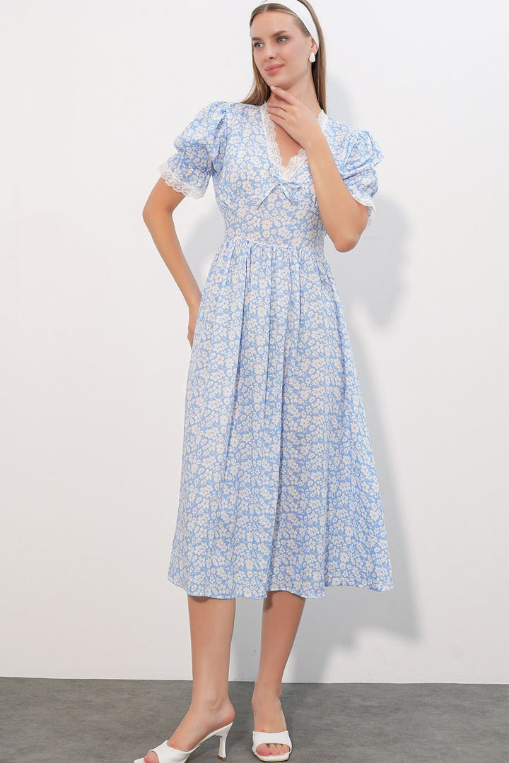 Bigdart Robe Femme à Col en Dentelle à Motifs 2626 - Bleu