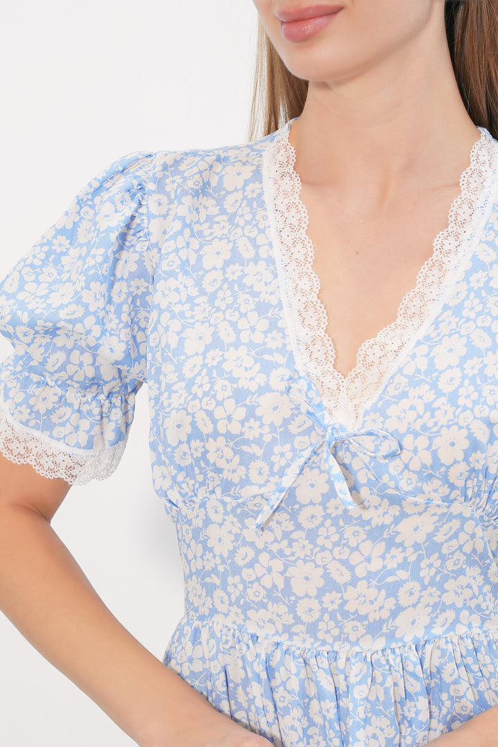 Bigdart Robe Femme à Col en Dentelle à Motifs 2626 - Bleu
