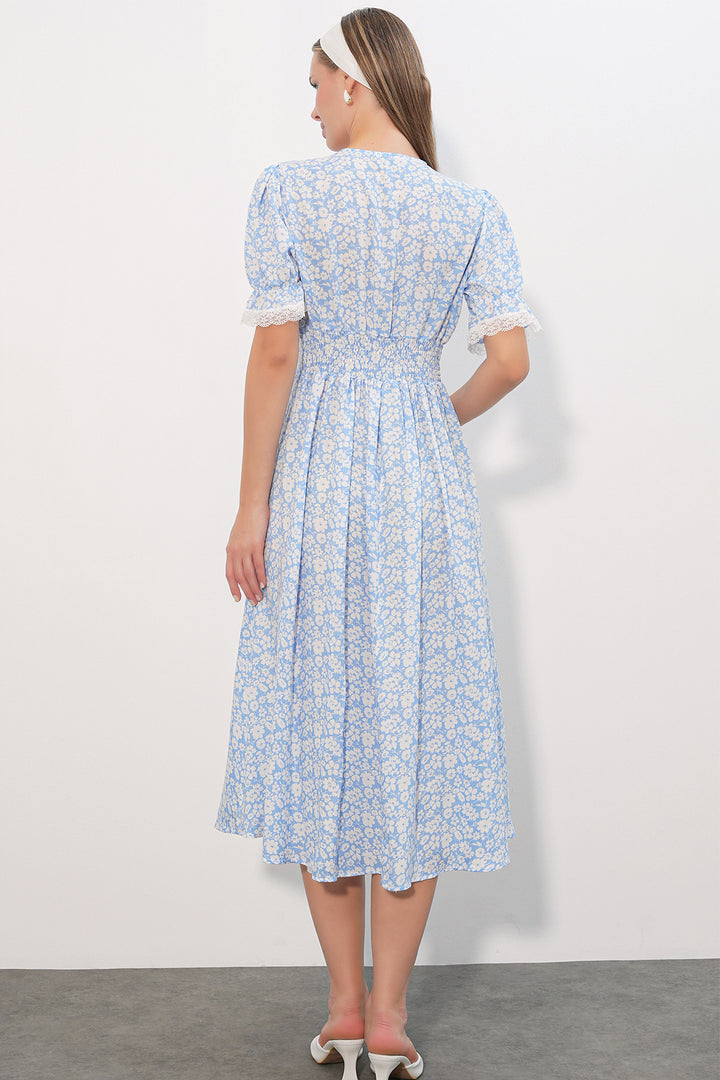 Bigdart Robe Femme à Col en Dentelle à Motifs 2626 - Bleu