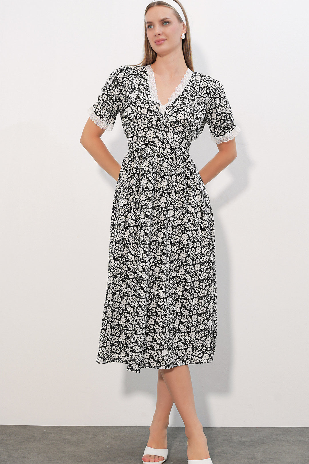 Bigdart Robe Femme à Col en Dentelle à Motifs 2626 - Noir