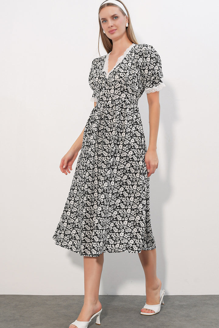 Bigdart Robe Femme à Col en Dentelle à Motifs 2626 - Noir