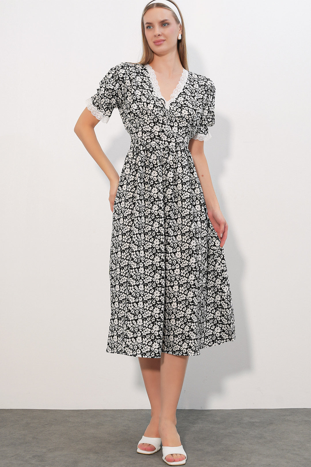Bigdart Robe Femme à Col en Dentelle à Motifs 2626 - Noir