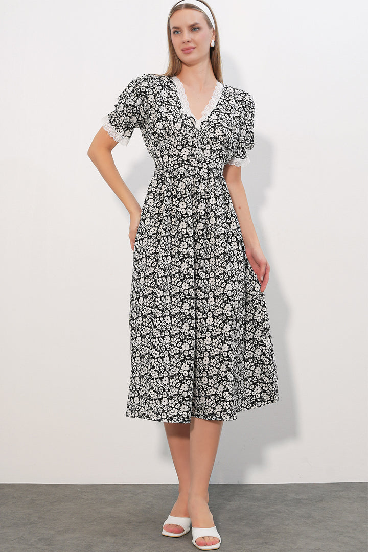Bigdart Robe Femme à Col en Dentelle à Motifs 2626 - Noir