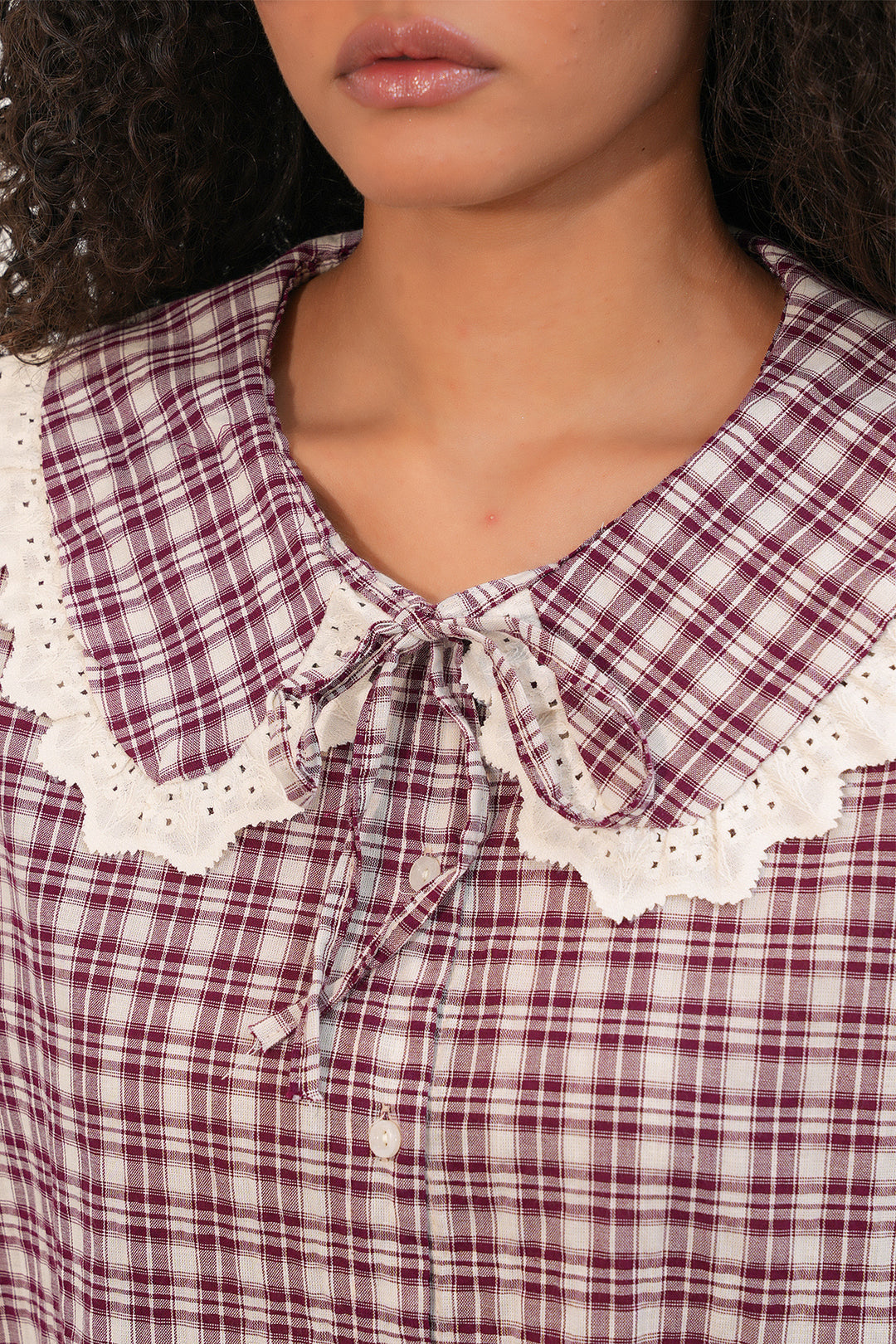 Bigdart Chemise à col en dentelle à carreaux pour femme 20387 - Bordeaux
