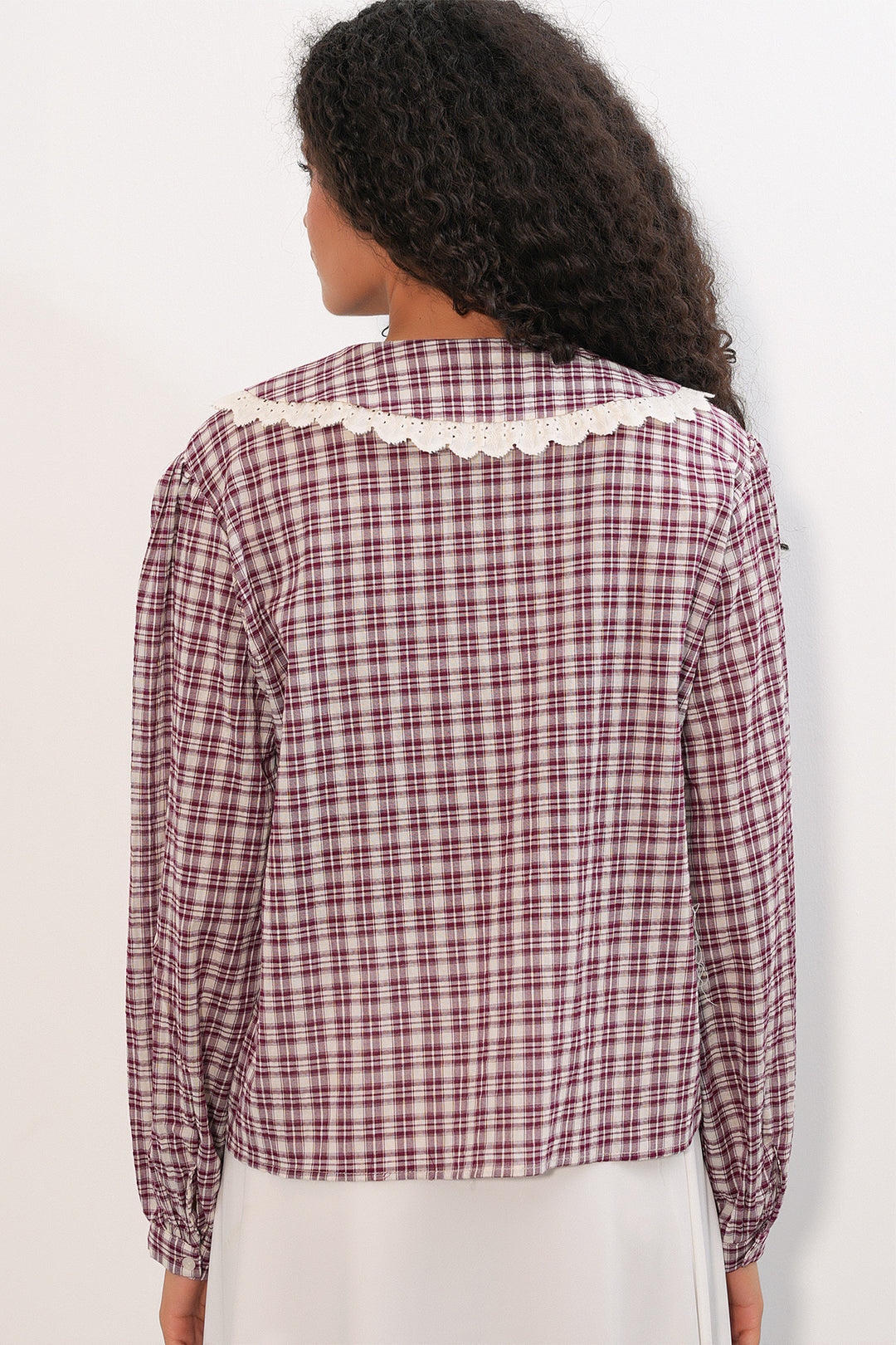 Bigdart Chemise à col en dentelle à carreaux pour femme 20387 - Bordeaux