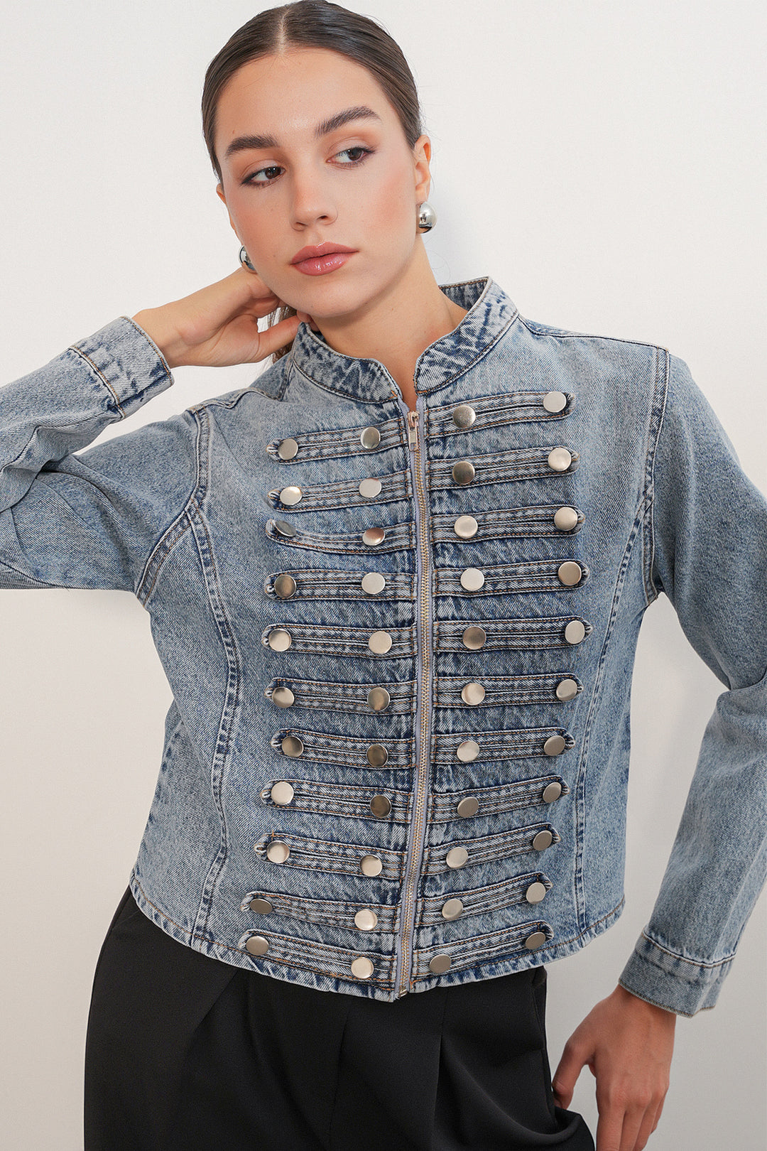Bigdart Veste en denim ajustée à boutons 0764 - Bleu