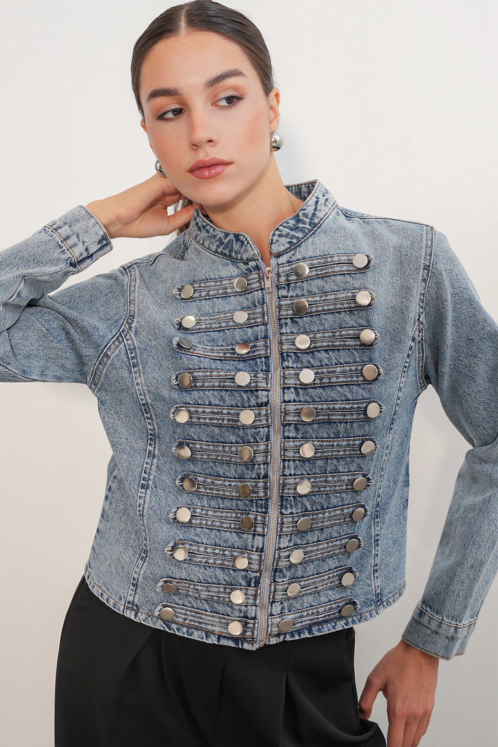 Bigdart Veste en denim ajustée à boutons 0764 - Bleu