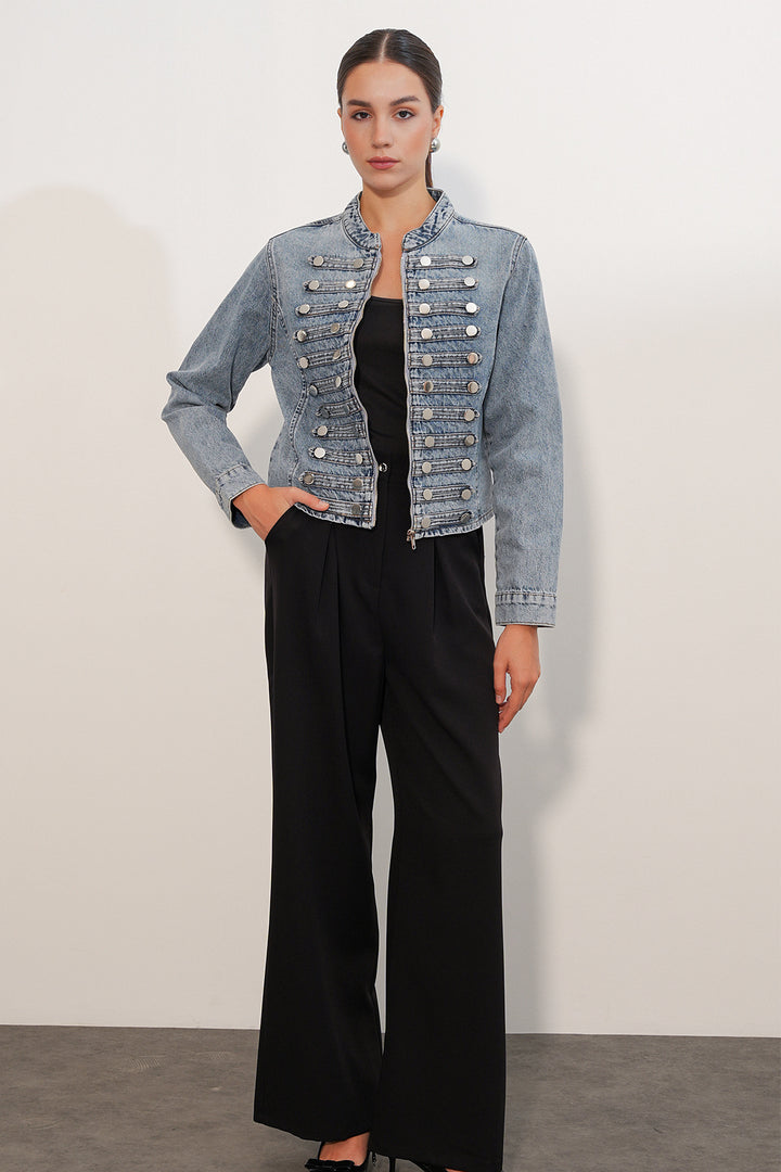 Bigdart Veste en denim ajustée à boutons 0764 - Bleu