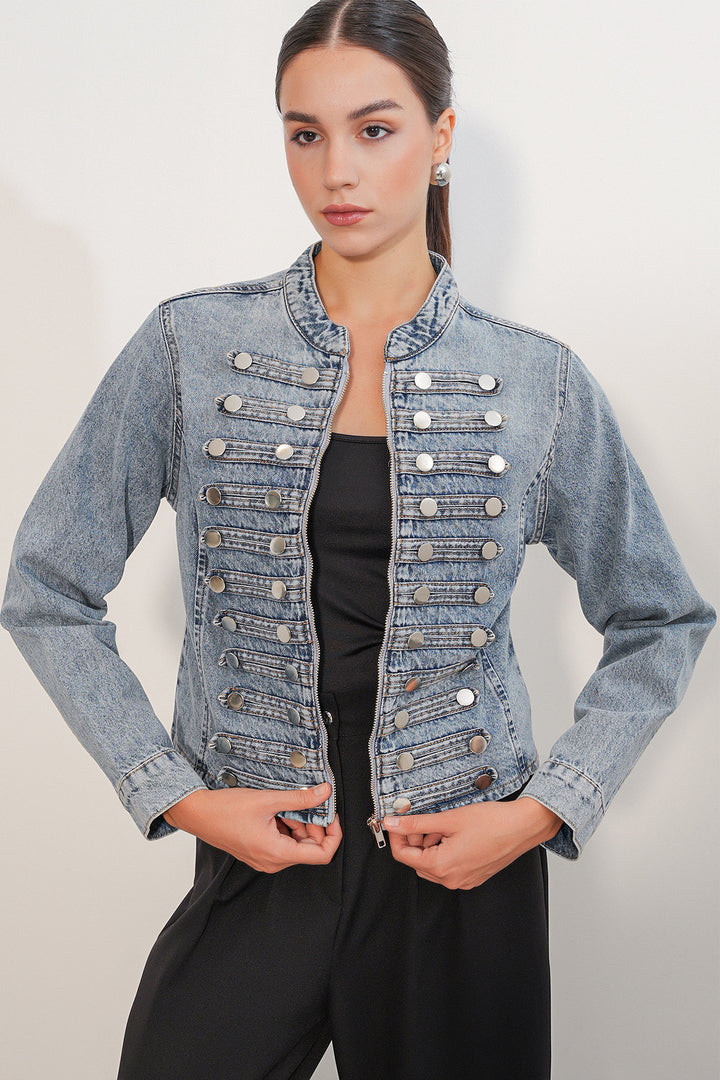 Bigdart Veste en denim ajustée à boutons 0764 - Bleu
