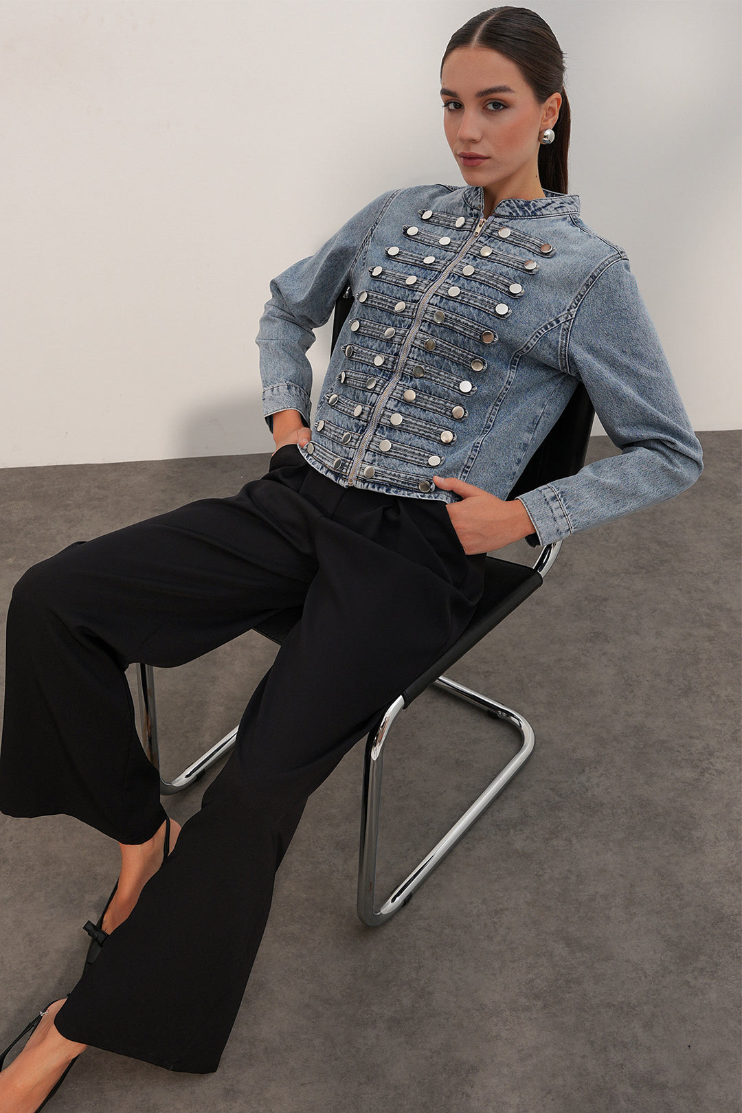 Bigdart Veste en denim ajustée à boutons 0764 - Bleu