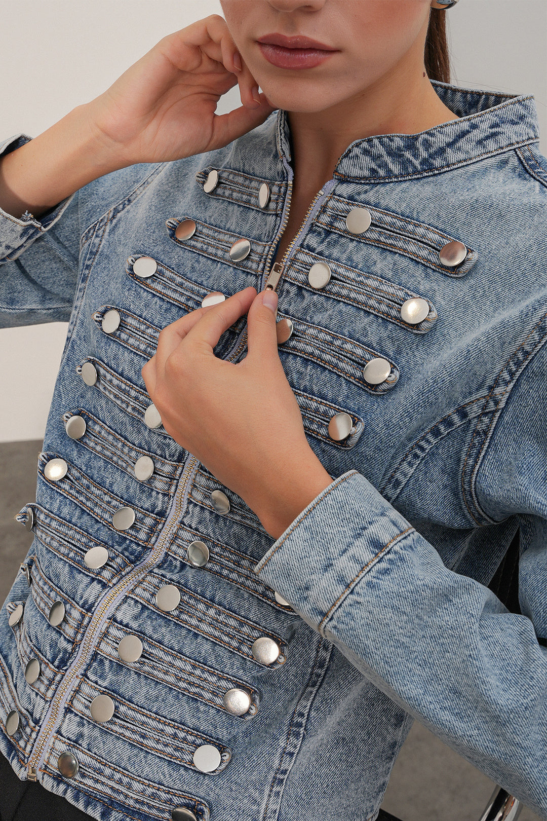 Bigdart Veste en denim ajustée à boutons 0764 - Bleu