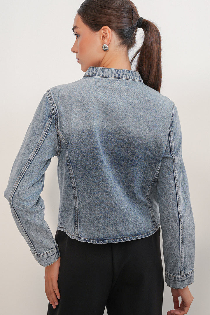 Bigdart Veste en denim ajustée à boutons 0764 - Bleu
